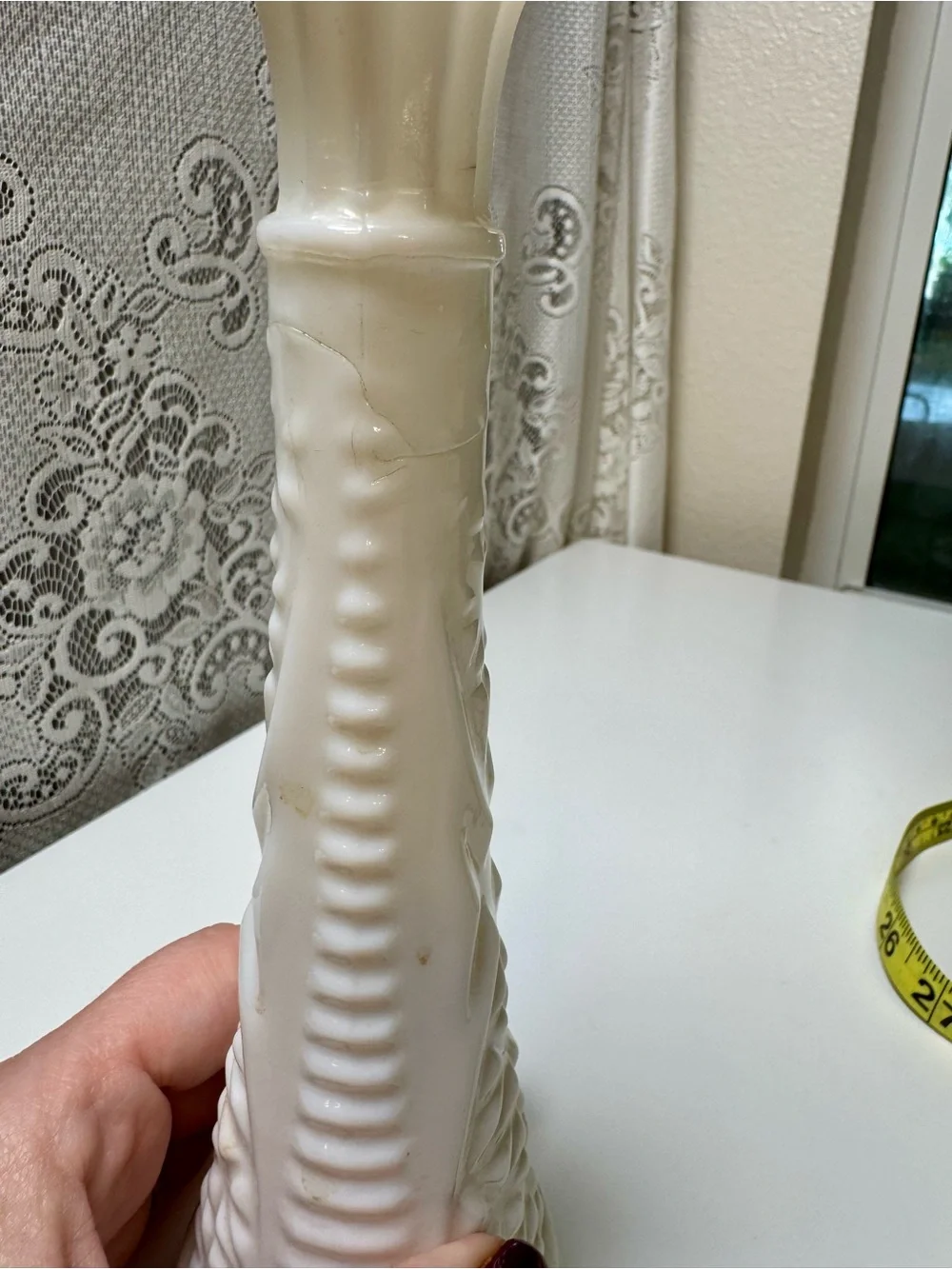Classic White Milk Glass Bud Vase - Elegant Floral Pattern